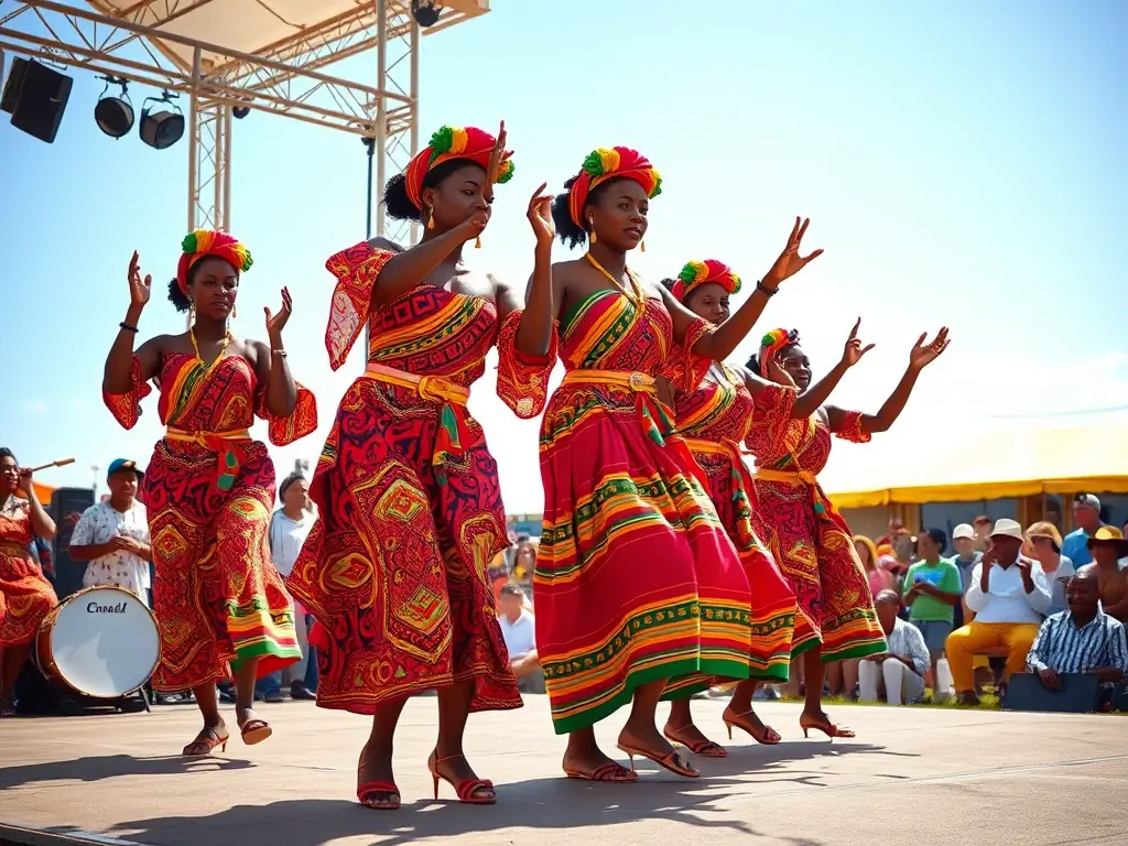 A vibrant scene of students participating in a cultural event, showcasing traditional Zimbabwean dance and music, reflecting the school's commitment to cultural preservation and appreciation.