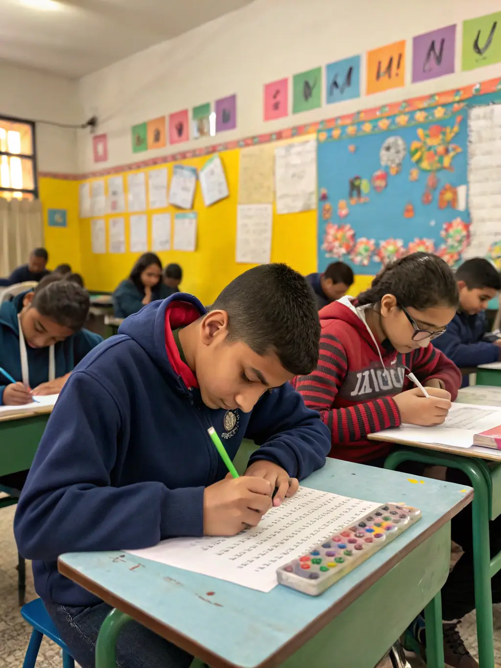 A photograph of students in a mathematics class at Monte Cassino Girls High, working on equations and problem-solving, highlighting the school's focus on analytical skills.