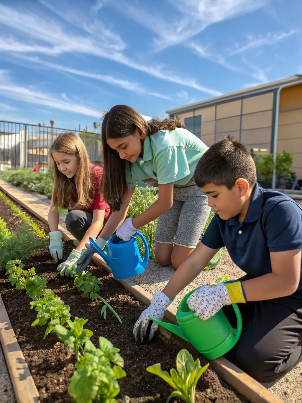 Monte Cassino Girls High students working on a community service project, planting trees in the school garden.